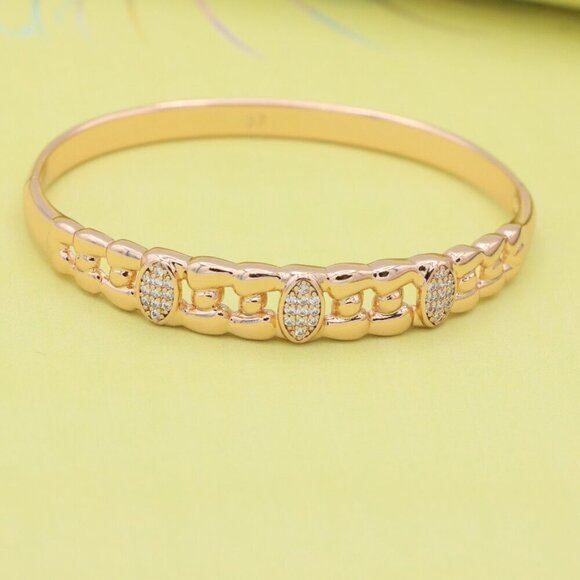 Elegant Rose Gold Bangle with Oval CZ Accents, XPBL0454 - Picture 3 of 11